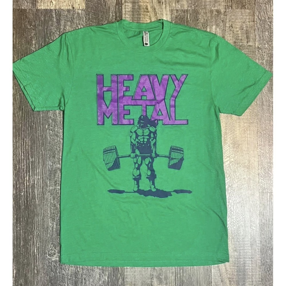 Heavy Metal Graphic T Shirt Green Purple Bodybuilder Gym Tee Small